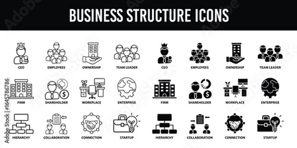Fototapeta Black & white business vector icons set in editable illustrator format
