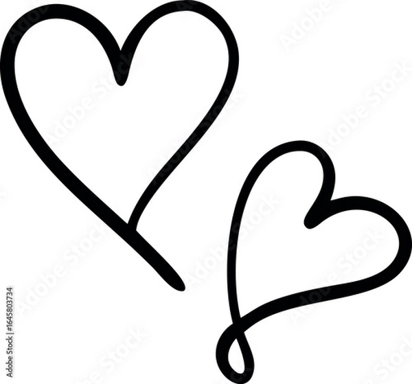 Fototapeta Black decorative hearts and laurel wreaths vector set with white Background.