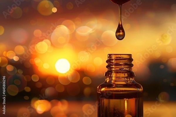 Obraz Amber essential oil sunset drop bottle