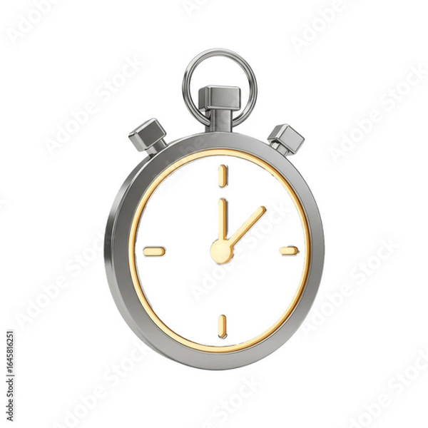 Fototapeta A sleek, metallic silver stopwatch with a dark black face and glowing golden hands, precisely measuring time with its classic analog design, symbolizing speed and accuracy.
