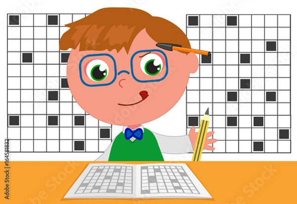 Obraz Smart kid doing crosswords vector