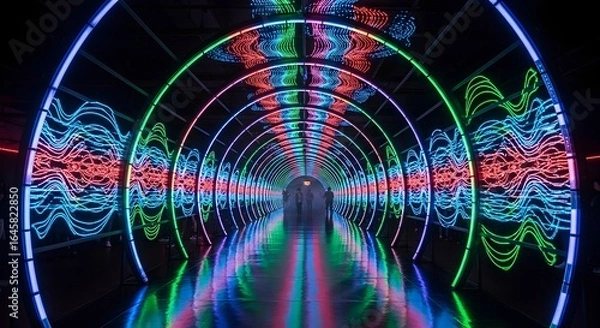Obraz Futuristic Tunnel of Luminous Soundwaves and Reflections