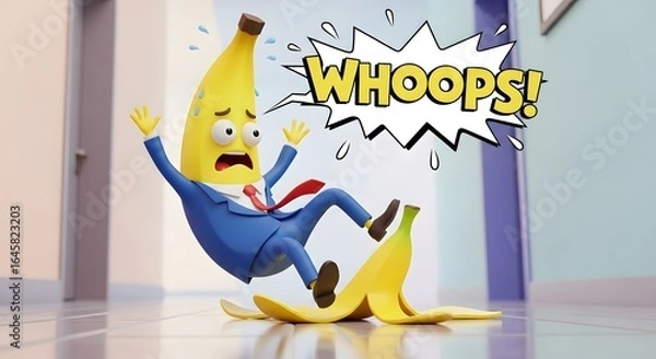 Obraz Ironic Office Mishap: A Banana Businessman Slips on a Peel