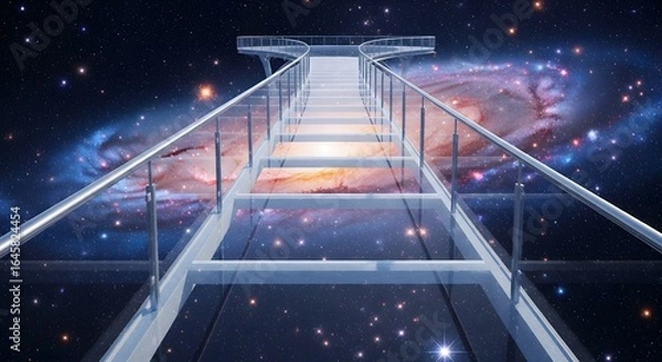Obraz Stairway to the Cosmos: Glass Steps Ascending Through a Starry Galaxy