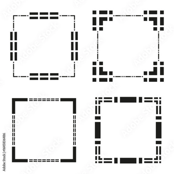 Obraz Abstract black squares. Decorative pixel shapes. Tech style corners.
