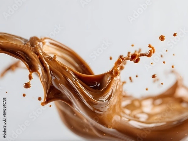 Fototapeta Vibrant brown paint fluid flowing on a white background, Brown liquid creates a visual effect