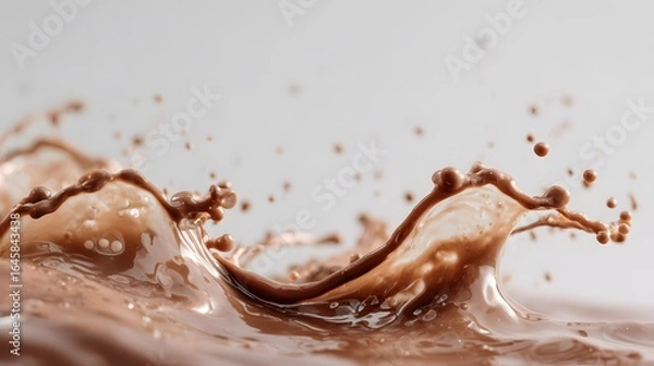 Fototapeta Vibrant brown paint fluid flowing on a white background, Brown liquid creates a visual effect