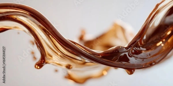 Fototapeta Vibrant brown paint fluid flowing on a white background, Brown liquid creates a visual effect