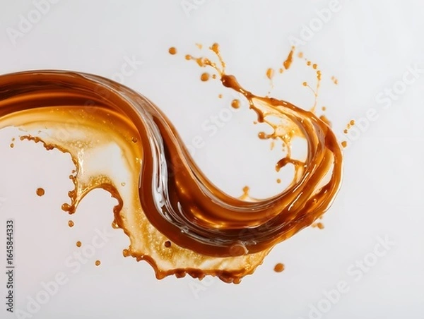 Fototapeta Vibrant brown paint fluid flowing on a white background, Brown liquid creates a visual effect