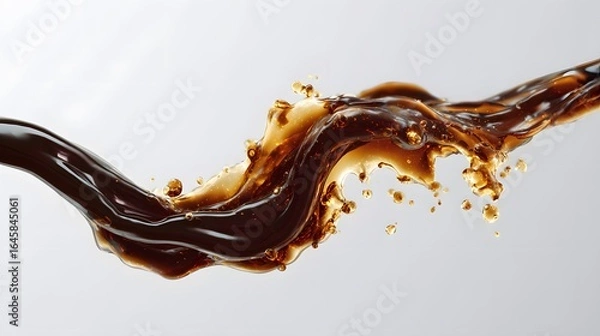 Fototapeta Vibrant brown paint fluid flowing on a white background, Brown liquid creates a visual effect