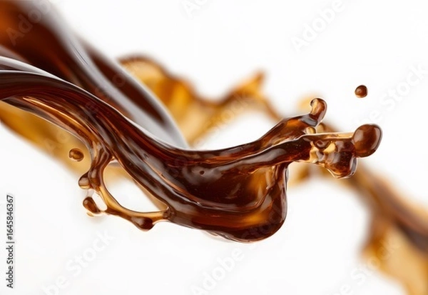 Fototapeta Vibrant brown paint fluid flowing on a white background, Brown liquid creates a visual effect