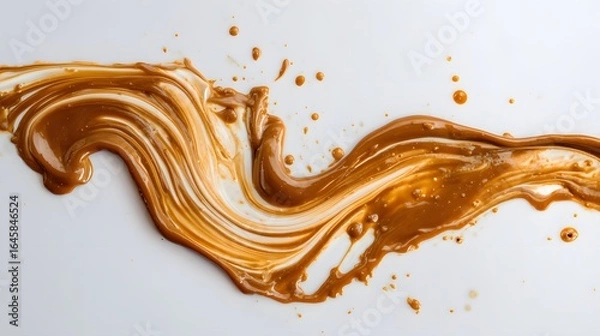 Fototapeta Vibrant brown paint fluid flowing on a white background, Brown liquid creates a visual effect