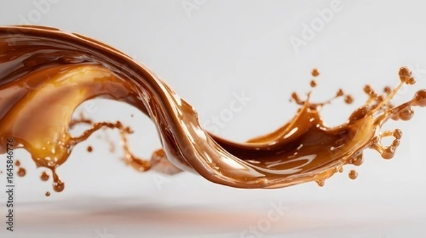 Fototapeta Vibrant brown paint fluid flowing on a white background, Brown liquid creates a visual effect