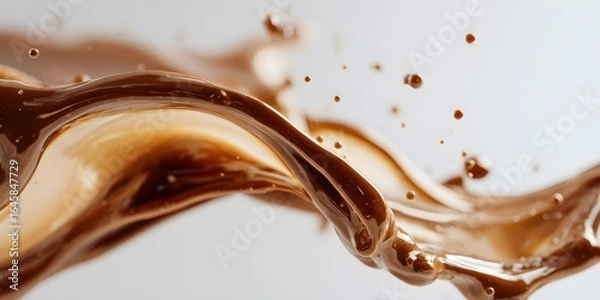 Fototapeta Vibrant brown paint fluid flowing on a white background, Brown liquid creates a visual effect