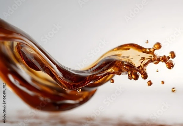 Fototapeta Vibrant brown paint fluid flowing on a white background, Brown liquid creates a visual effect
