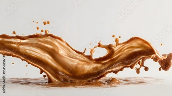 Fototapeta Vibrant brown paint fluid flowing on a white background, Brown liquid creates a visual effect