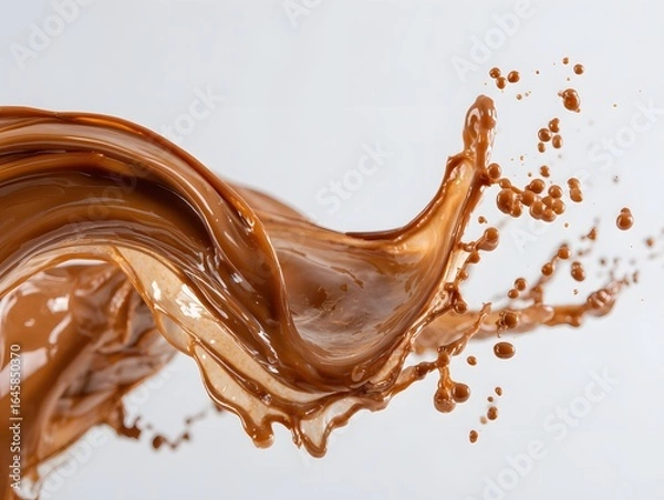 Fototapeta Vibrant brown paint fluid flowing on a white background, Brown liquid creates a visual effect