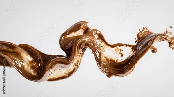 Fototapeta Vibrant brown paint fluid flowing on a white background, Brown liquid creates a visual effect