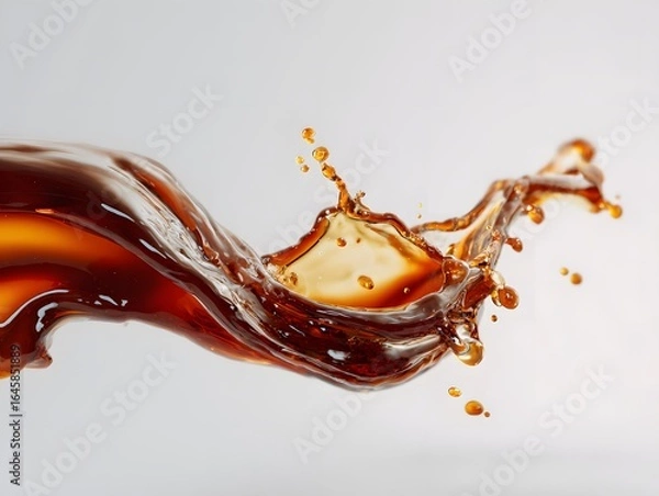 Fototapeta Vibrant brown paint fluid flowing on a white background, Brown liquid creates a visual effect
