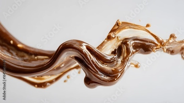 Fototapeta Vibrant brown paint fluid flowing on a white background, Brown liquid creates a visual effect