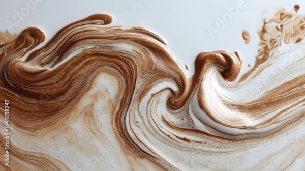 Fototapeta Vibrant brown paint fluid flowing on a white background, Brown liquid creates a visual effect