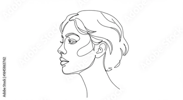 Fototapeta Elegant woman's profile captured in continuous line art, conveying modern beauty and artistic expression