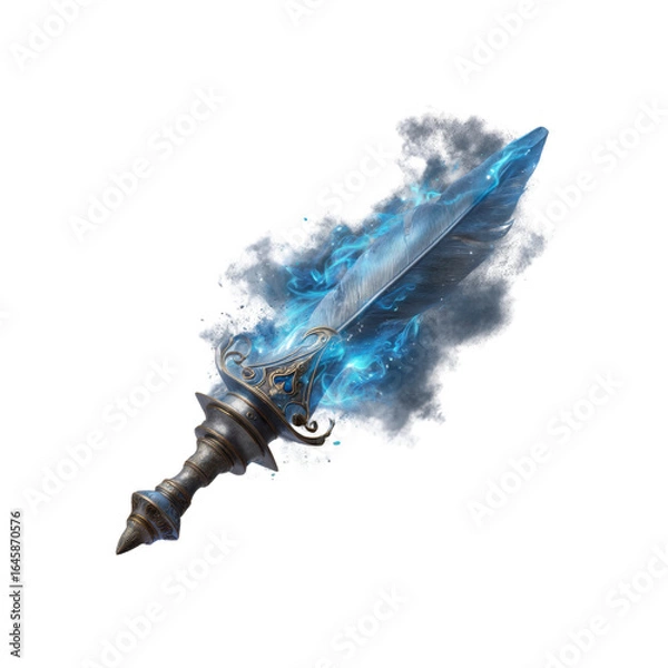 Obraz Enchanting Feather Sword with Blue Flames and Mystical Cloud
