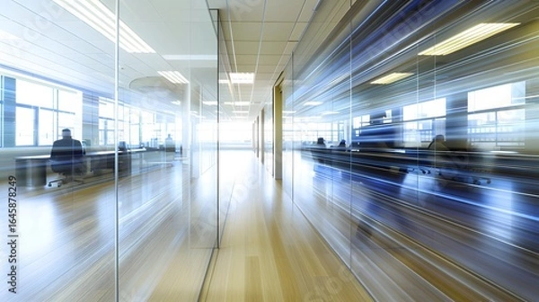 Obraz Dynamic Office Corridor: Modern Workspace with Motion Blur