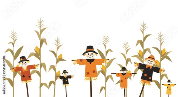 Obraz Scarecrows in a Cornfield, Autumnal Harvest Scene.