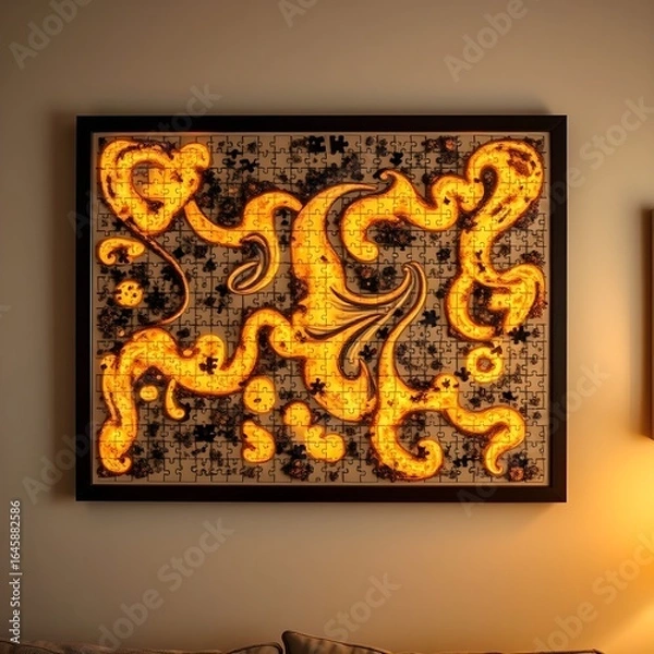 Obraz A completed jigsaw puzzle framed by a warm light.