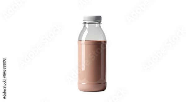Fototapeta Chocolate milk bottle with cap on white background  