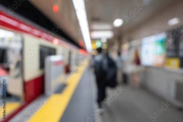 Fototapeta Blurred image of subway and passengers.