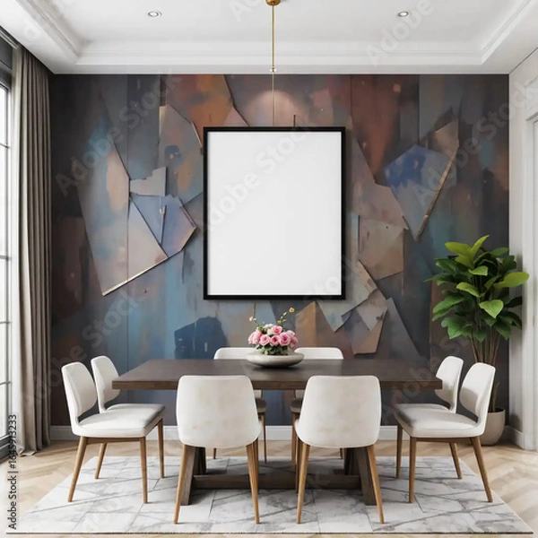 Fototapeta High Quality White Picture Frame Mockup Featuring One Frame in Different Furniture Arrangements