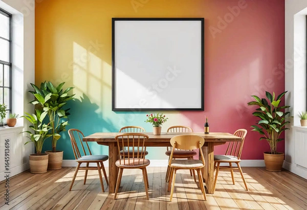Fototapeta High Quality White Picture Frame Mockup Featuring One Frame in Different Furniture Arrangements
