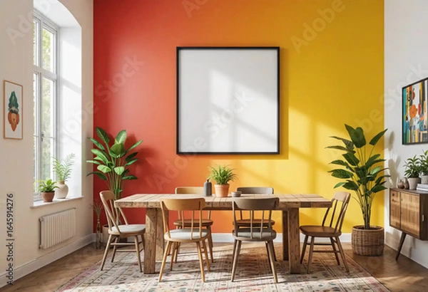 Fototapeta High Quality White Picture Frame Mockup Featuring One Frame in Different Furniture Arrangements