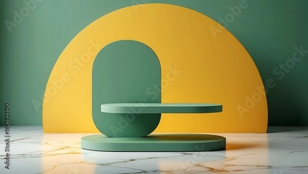 Fototapeta Modern minimalist stage with abstract arch and podium