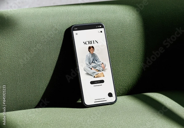 Obraz Smartphone Screen Mockup on Green Sofa
