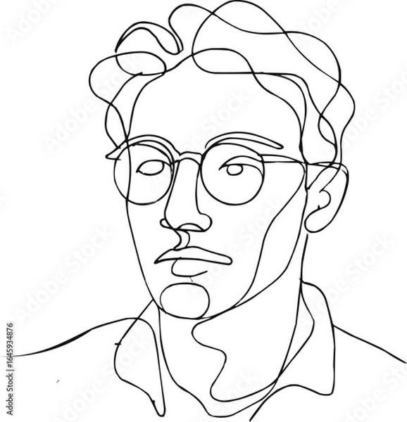 Fototapeta line art illustration of  man face line art abstract portrait one line drawing glasses outline