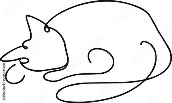 Fototapeta line art illustration of  cat line art minimalist pet silhouette one line drawing sleeping cat 