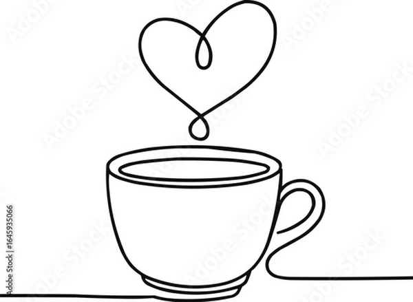 Fototapeta line art illustration of  coffee cup line art steam heart outline minimalist cafe icon continuous line illustration