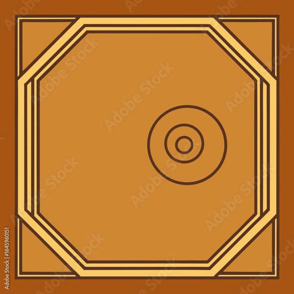 Fototapeta Geometric octagonal frame with concentric circles on brown background