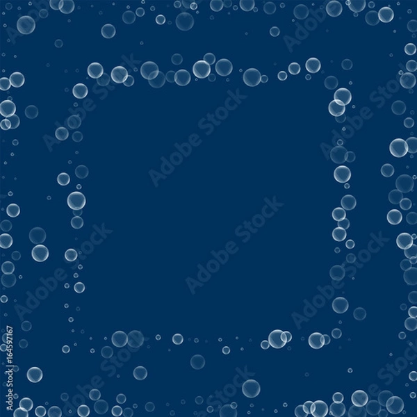 Fototapeta Soap bubbles. Square abstract frame with soap bubbles on deep blue background. Vector illustration.
