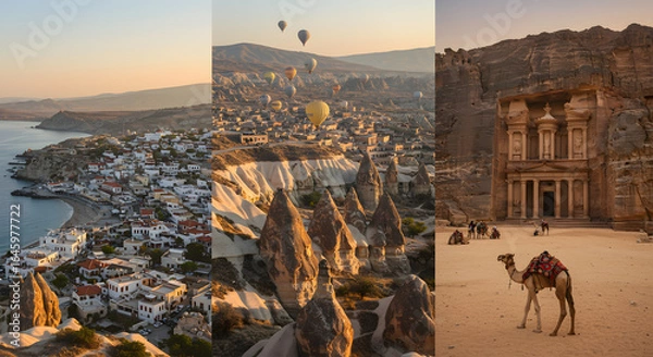 Obraz Travel Destinations Greece, Cappadocia, and Petra stock image