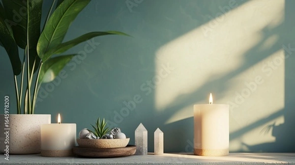 Obraz Serene Spa Room with Crystals and Candles for Relaxation