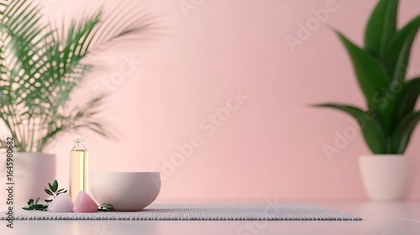 Obraz Serene Yoga Space with Healing Props and Natural Decor Elements