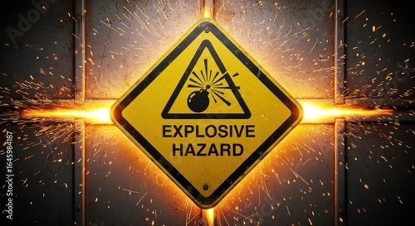 Obraz Explosive Hazard Warning Sign with Welding Sparks