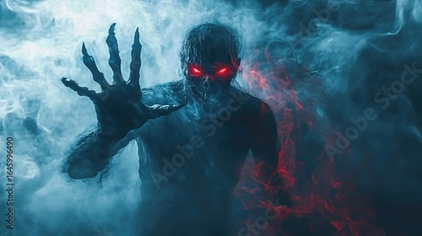 Fototapeta Nightmarish Creature Emerging from the Smoke A Terrifying Digital Painting of a Ghastly Being