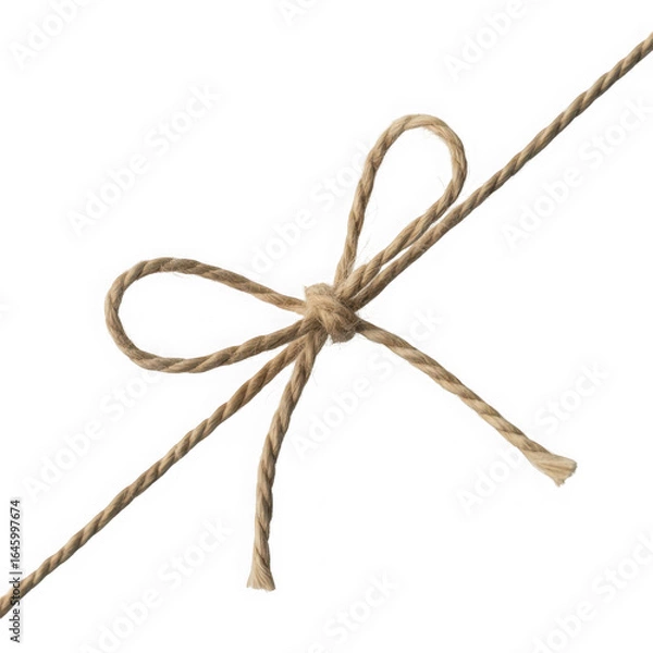 Fototapeta A closeup of string or twine tied in a bow isolated on transparent and white background