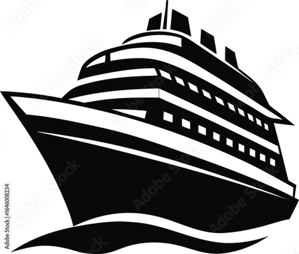 Obraz Black cruise ship silhouette on a white background