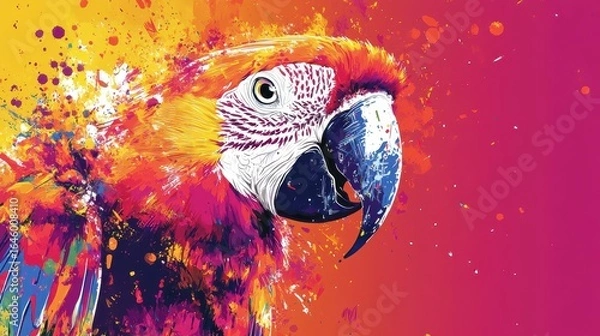 Fototapeta Vibrant Digital Artwork of a Colorful Macaw Bird Against a Gradient Background